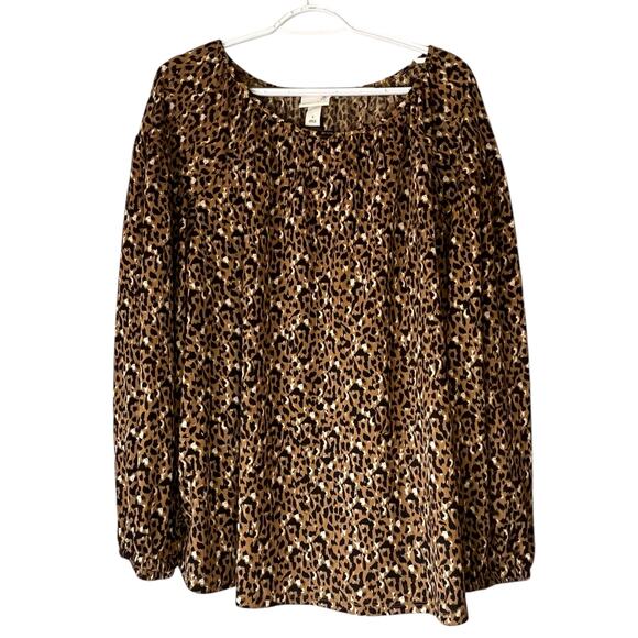 NWT! Ava & Viv Leopard Print Long Sleeve Blouse Size X (14W) - Picture 1 of 12